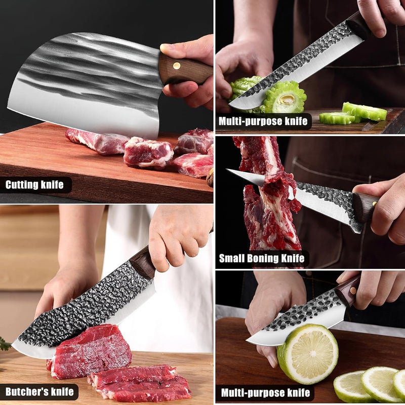 zeng 8 Pieces Butcher Knife Set with Roll Bag, Chef Knife Set for Meat Cleaver Cutting & Viking Knives with Ergonomic Handles, Stainless Steel Hand Forged Kitchen Knife Set for Home, Cooking, Camping - Image 5